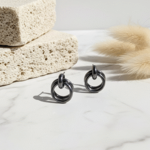 Gunmetal Double-Ring Statement Studs
