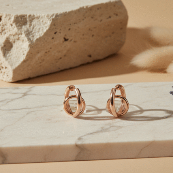 Rose Gold Intertwined Modern Huggie Hoops