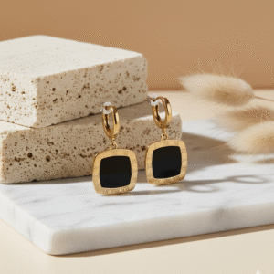 Roman Numeral Black Charm Dangle Hoops