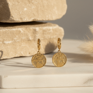 Symbolic Globe Charm Dangle Hoops