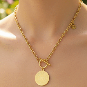 Golden Medallion Toggle Pendant Necklace by Yugmani