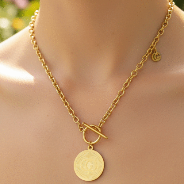 Golden Medallion Toggle Pendant Necklace by Yugmani
