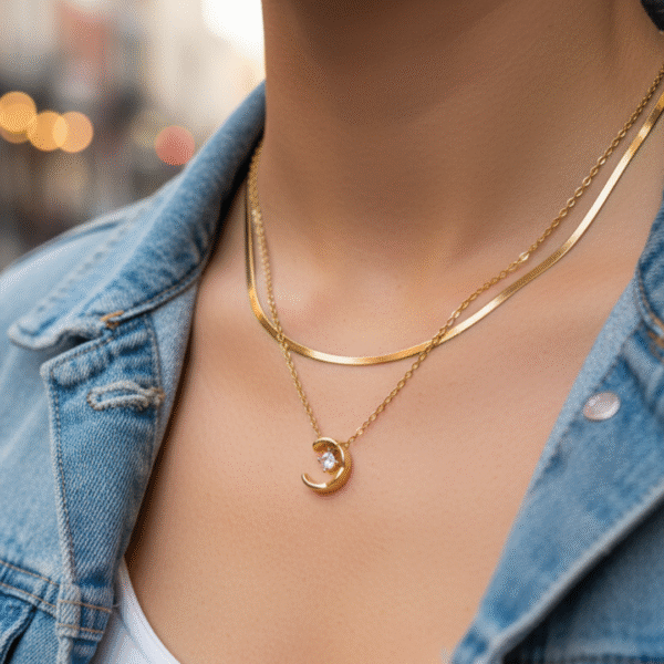 Celestial Crescent Pendant Necklace by Yugmani