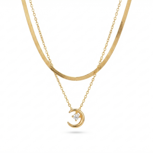 Celestial Crescent Pendant Necklace by Yugmani