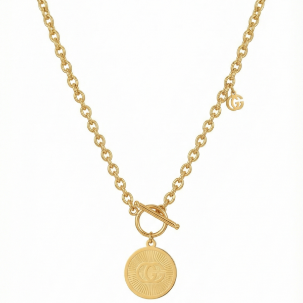 Golden Medallion Toggle Pendant Necklace by Yugmani