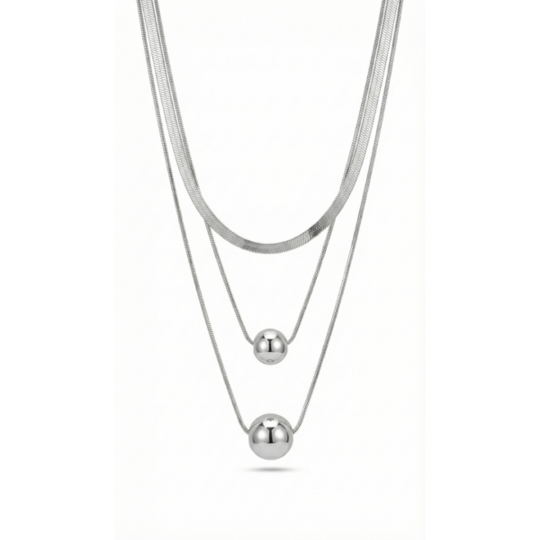 Sleek Silver Orb Layered Necklace by Yugmani