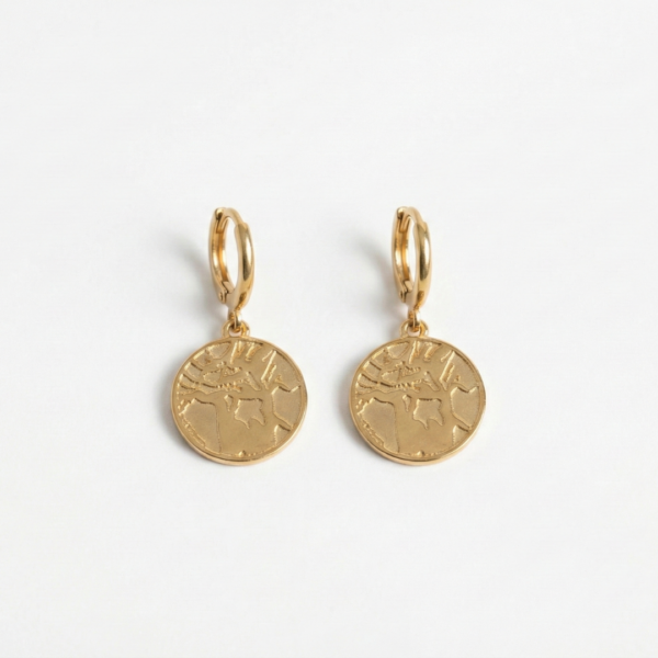 Symbolic Globe Charm Dangle Hoops