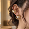 Golden Petals Pearl Stud Earrings