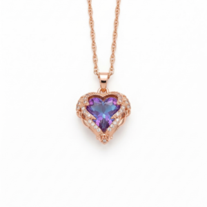 10 Celestial Amethyst Heart Pendant in Rose Gold