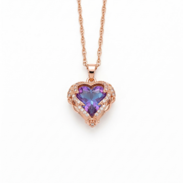 10 Celestial Amethyst Heart Pendant in Rose Gold
