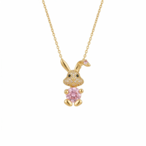 16 Whimsical Pink Crystal Bunny Necklace