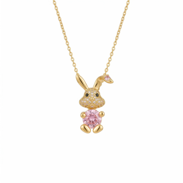 Whimsical Pink Crystal Bunny Necklace