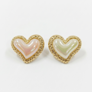 Luminous Iridescent Heart Gold Studs