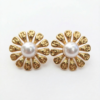 Golden Petals Pearl Stud Earrings