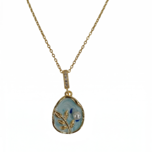24 Azure Laurel Enamel & Pearl Medallion