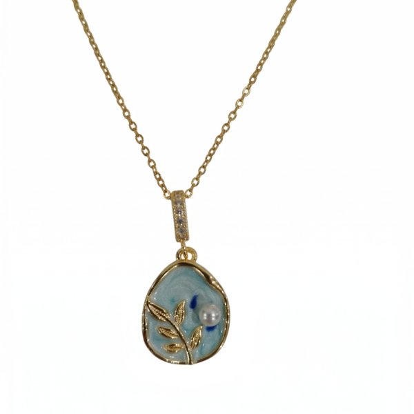 Azure Laurel Enamel & Pearl Medallion