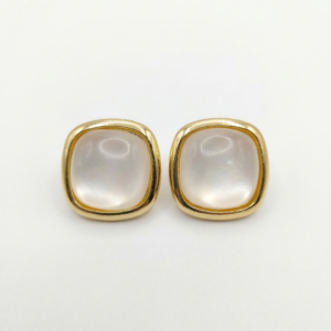 Luminous Cushion-Cut Mother of Pearl Gold Stud Earrings