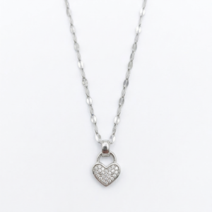 26 Silver Sparkle Heart Padlock Necklace