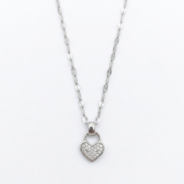 26 Silver Sparkle Heart Padlock Necklace