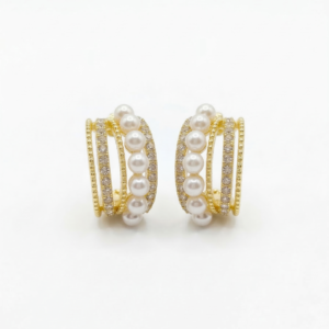 Empress Multi-Layer Pearl and Crystal Gold Hoops