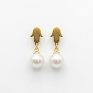 Golden Hamsa Pearl Drop Earrings