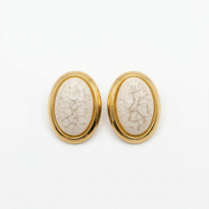 Vintage Oval Crackle Glaze Gold Studs