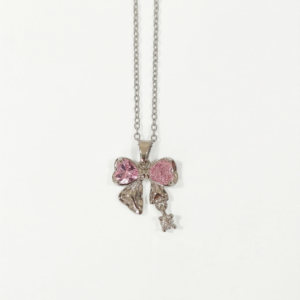 68 Sparkling Pink Heart Bow Pendant