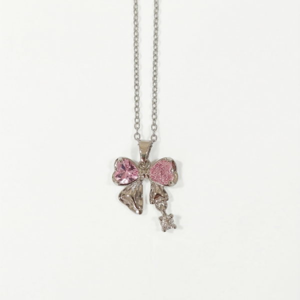 Pink Coquette Ribbon Bow Necklace