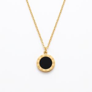 7 Yugmani Eternal Roman Numeral Onyx Disc Necklace