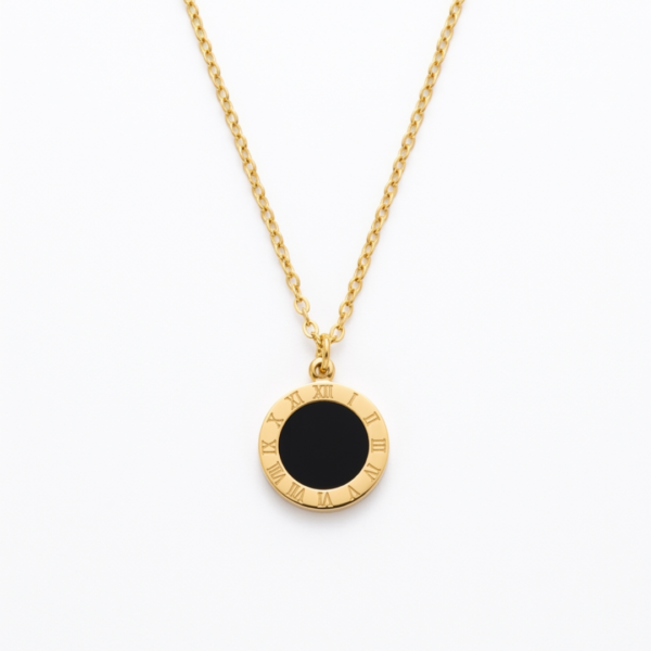 7 Yugmani Eternal Roman Numeral Onyx Disc Necklace
