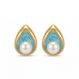 Azure Swirl Enamel & Pearl Teardrop Studs