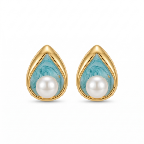 Azure Swirl Enamel & Pearl Teardrop Studs
