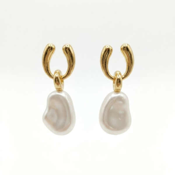Organic Baroque Pearl Horseshoe Drop Earrings
