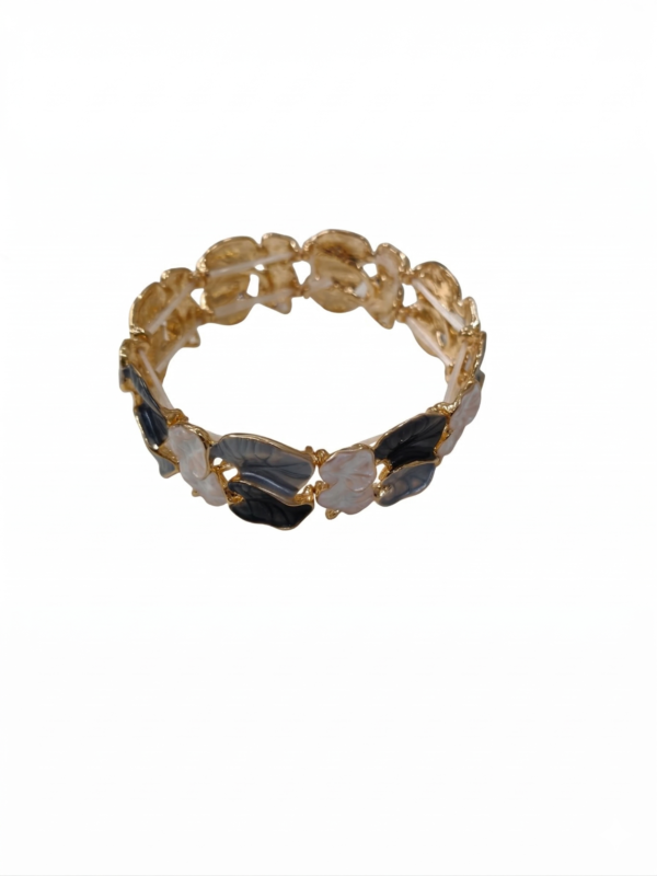 Monochrome Floral Enamel Gold Stretch Bracelet