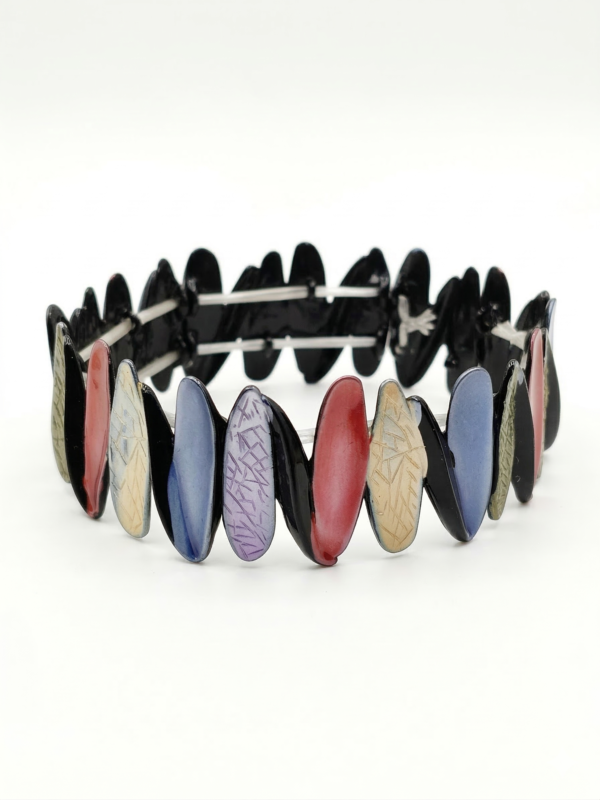 Multi-Tone Abstract Leaf Enamel Stretch Bracelet