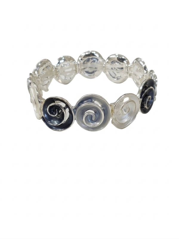 Spiral Bloom Monochrome Silver Stretch Bracelet