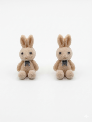 Whimsical Flocked Bunny Rabbit Stud Earrings
