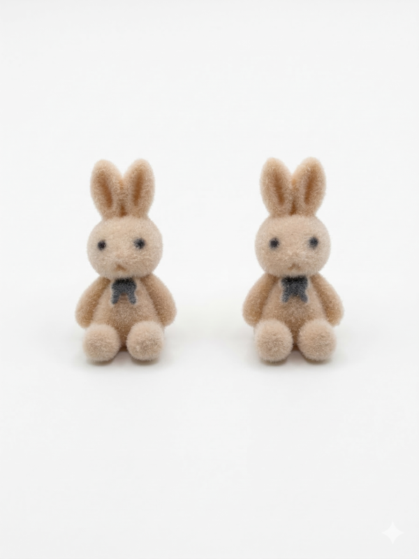 Whimsical Flocked Bunny Rabbit Stud Earrings