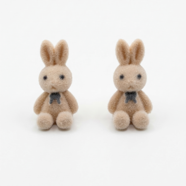 Whimsical Flocked Bunny Rabbit Stud Earrings