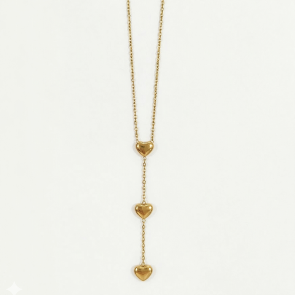 Triple Heart Cascade Lariat Necklace